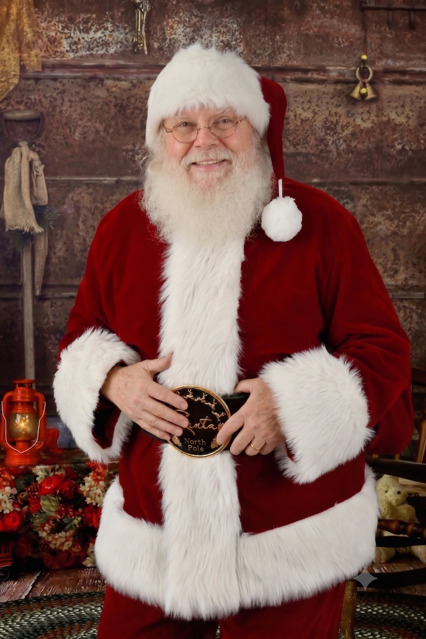 Santa Oliver, a real-bearded Santa Claus, in a warm portrait